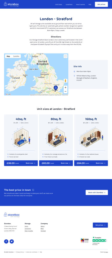 Storebox site location page