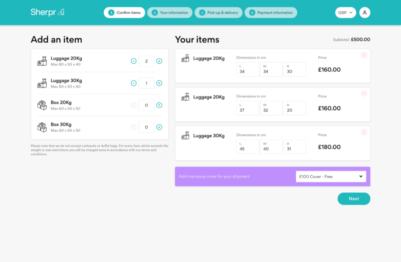 UI design for booking application build by web developer